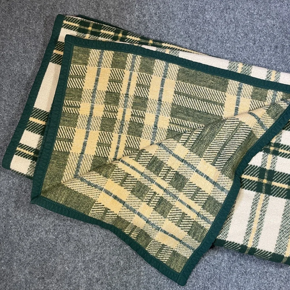 Vintage Biederlack Of America Plaid Botanical Blanket Green Yellow White 60